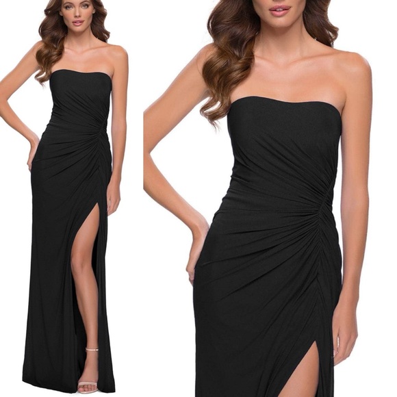 La Femme 29489 Black Strapless Rusched Gown Dress size 8 or 10 - Picture 4 of 7